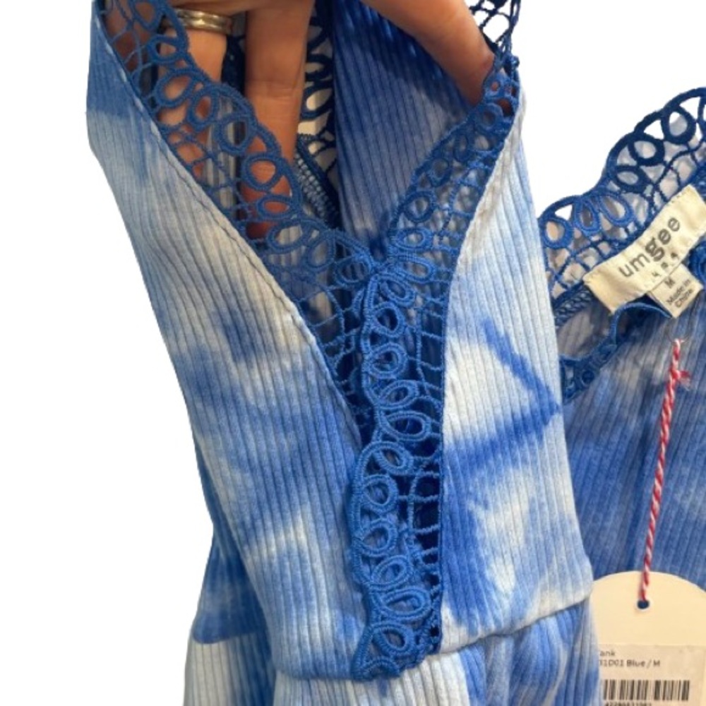 NWT Umgee Glenda Tie Dye Crochet Trim Tank Blue White Size M - Picture 5 of 9
